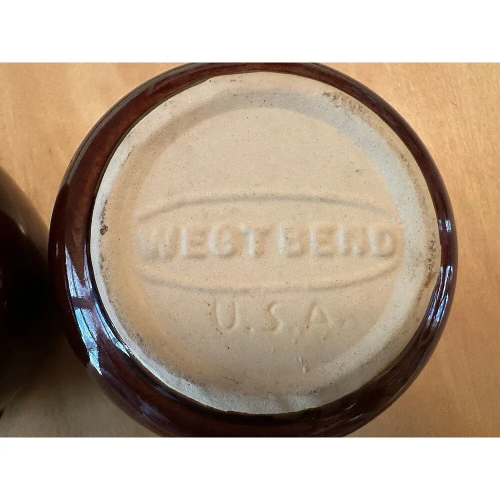 Vintage West Bend USA Brown Glaze Set Of 3 Mini Ceramic Bean Pot 3.5” Diameter